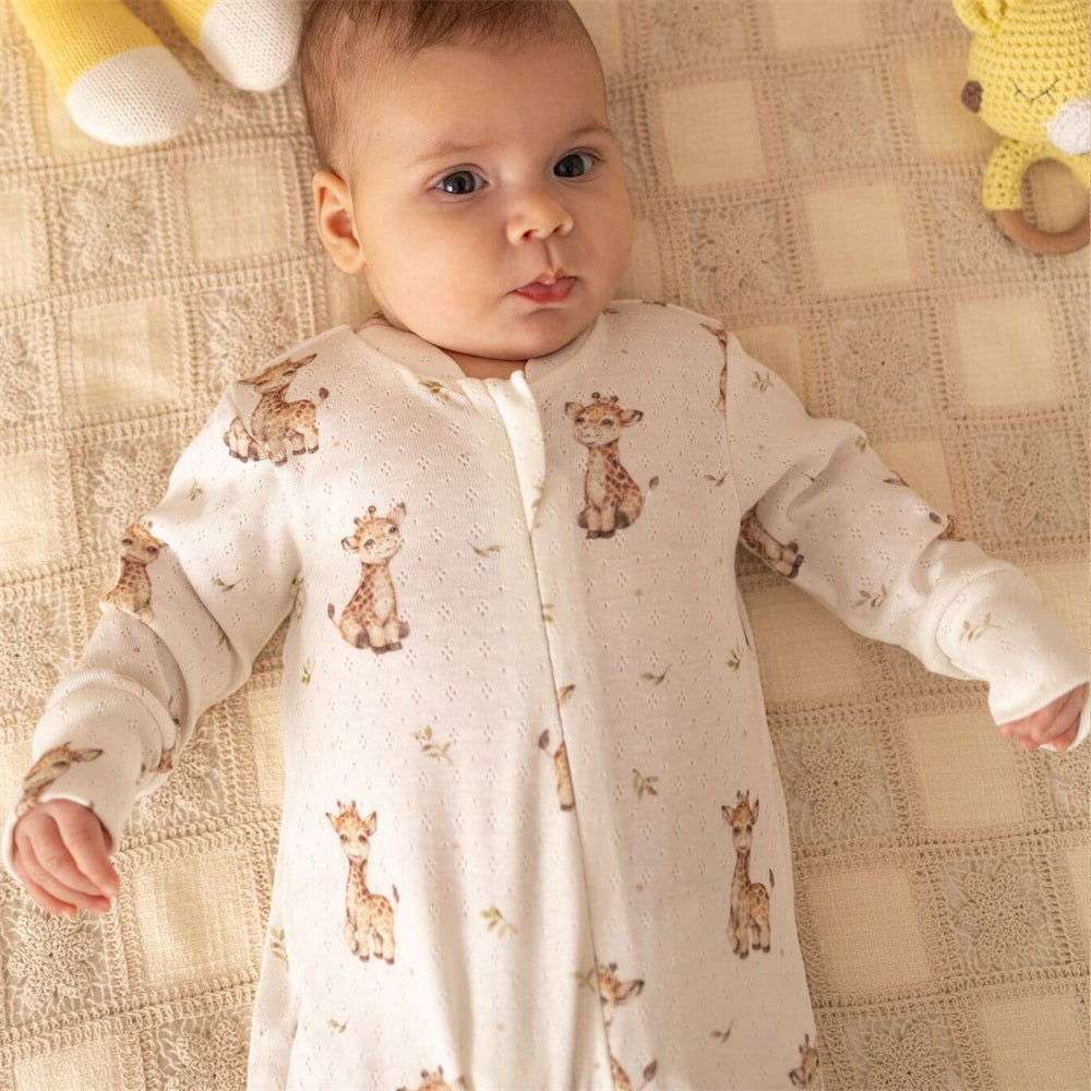 Soft Openwork Deer Print Long Sleeve Baby Jumpsuit