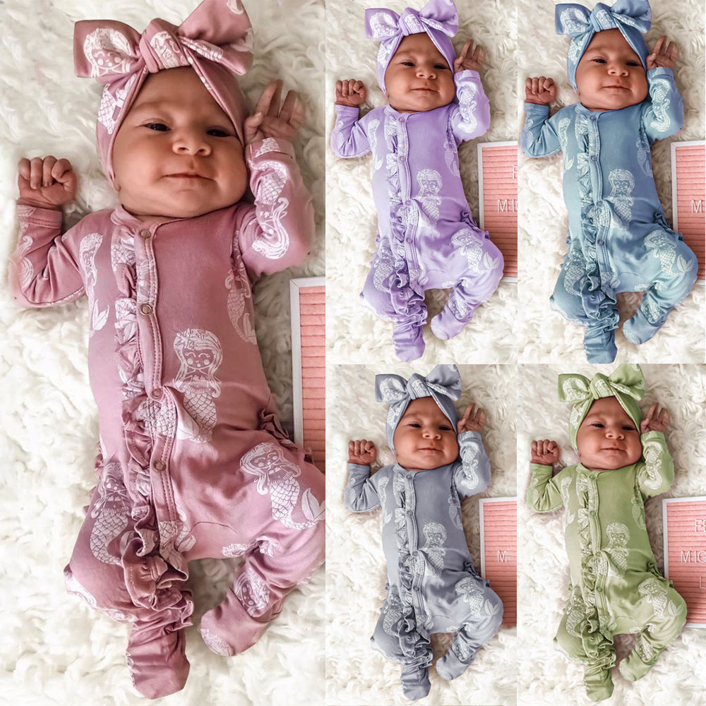 Mono de bebé con estampado de sirena encantadora de 2 piezas