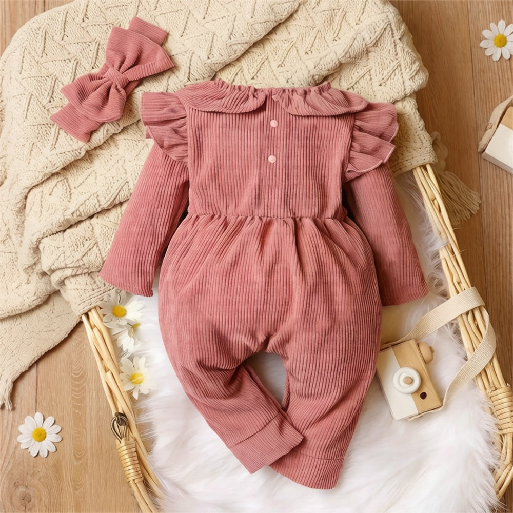 2PCS Charming Floral Embroidery Long Sleeve Baby Jumpsuit