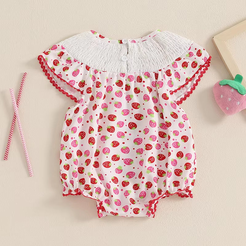 Cute Strawberry Print Embroidery Baby Romper