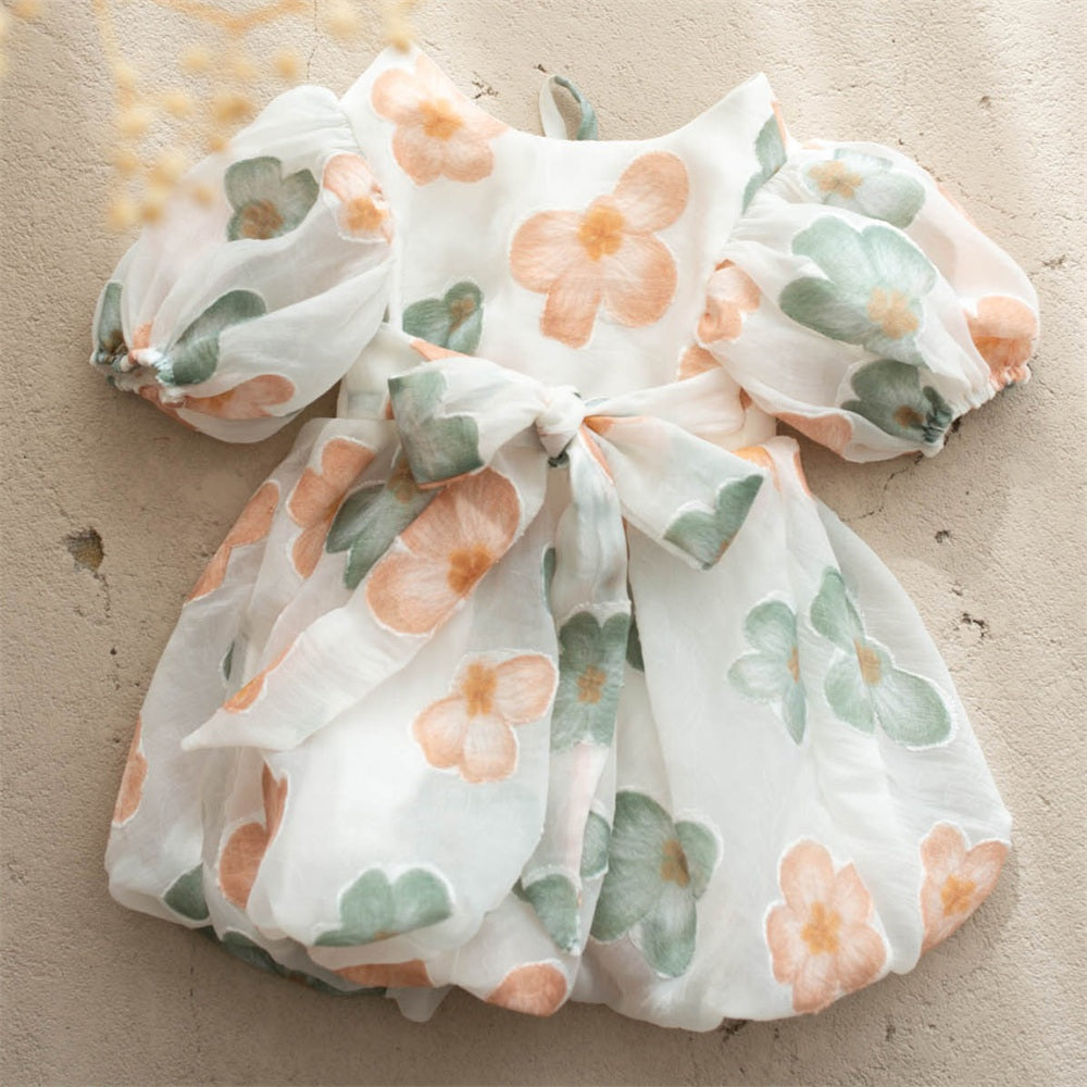 Graceful Floral Printed Long Sleeve Baby Girl Romper