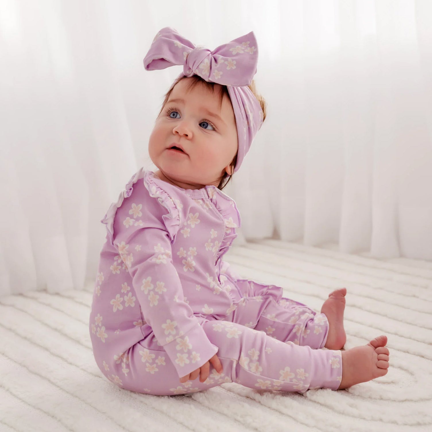 2PCS Grace Floral Printed Ruffle Zipper Baby Jumpsuit