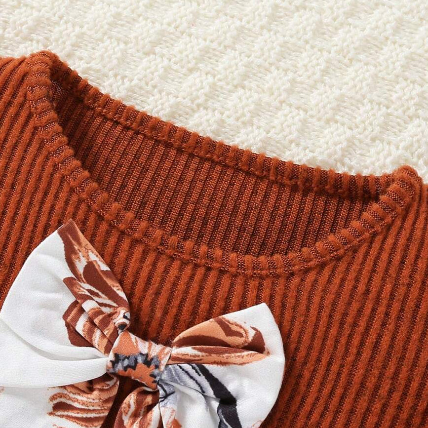 2PCS Charming Floral Print Bow Long Sleeve Baby Girl Set