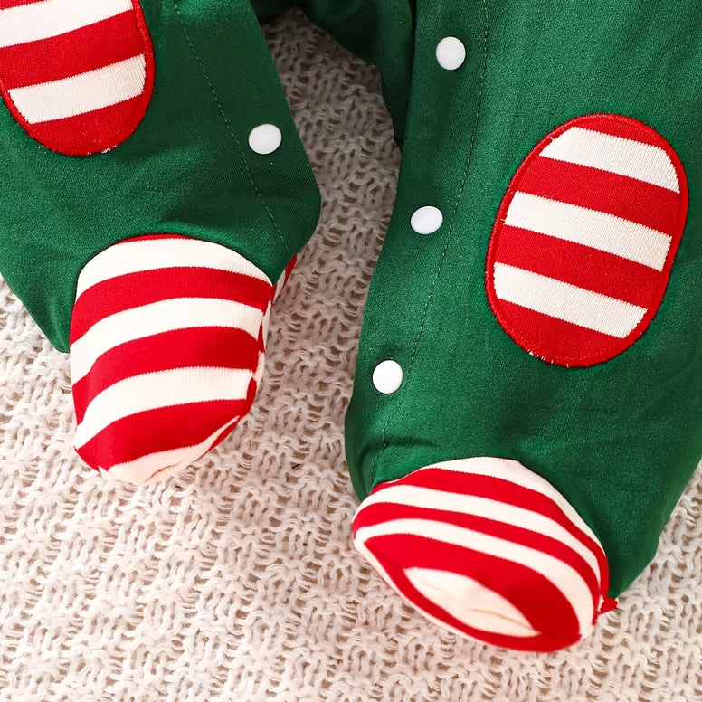 2PCS My 1st Christmas Letter Santa Stripe Print Faux Layering Baby Jumpsuit