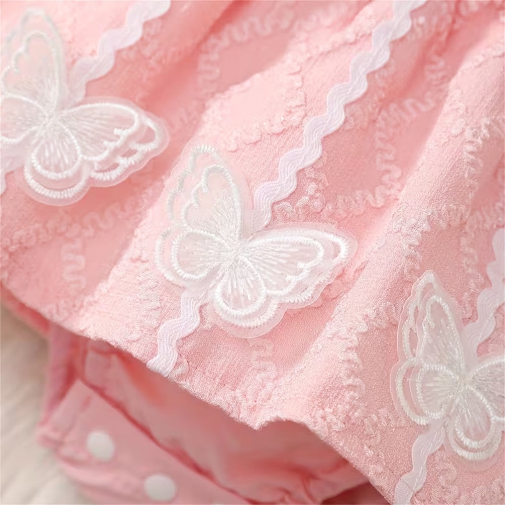 2PCS Sweet Butterfly Patch Long Sleeve Baby Romper