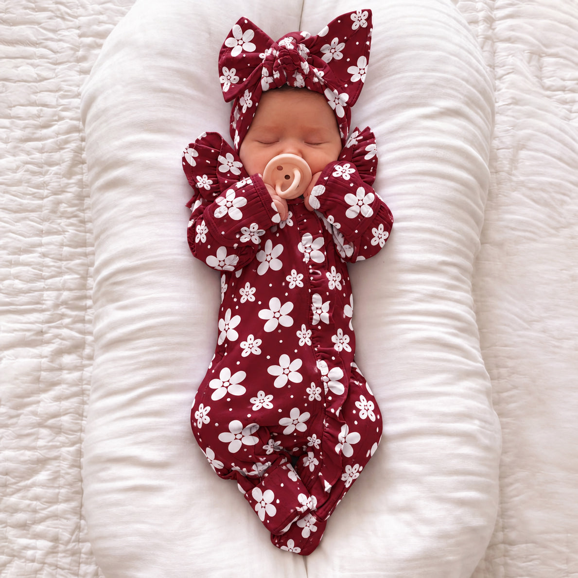 2PCS Sweet Floral Polka Dots Printed Long Sleeve Zipper Baby Girl Jumpsuit