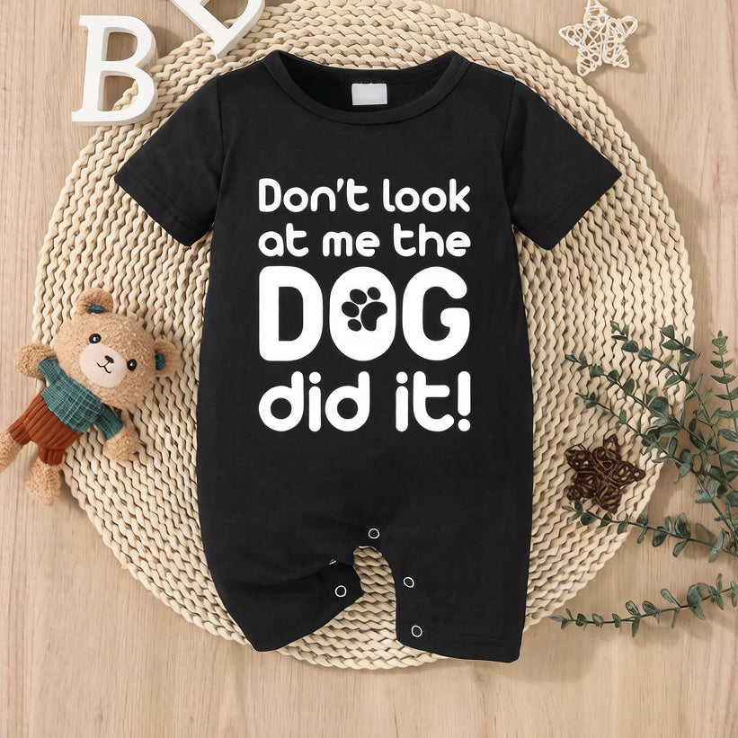Don't Look At Me The Dog Did It Letter Printed Baby Jumpsuit