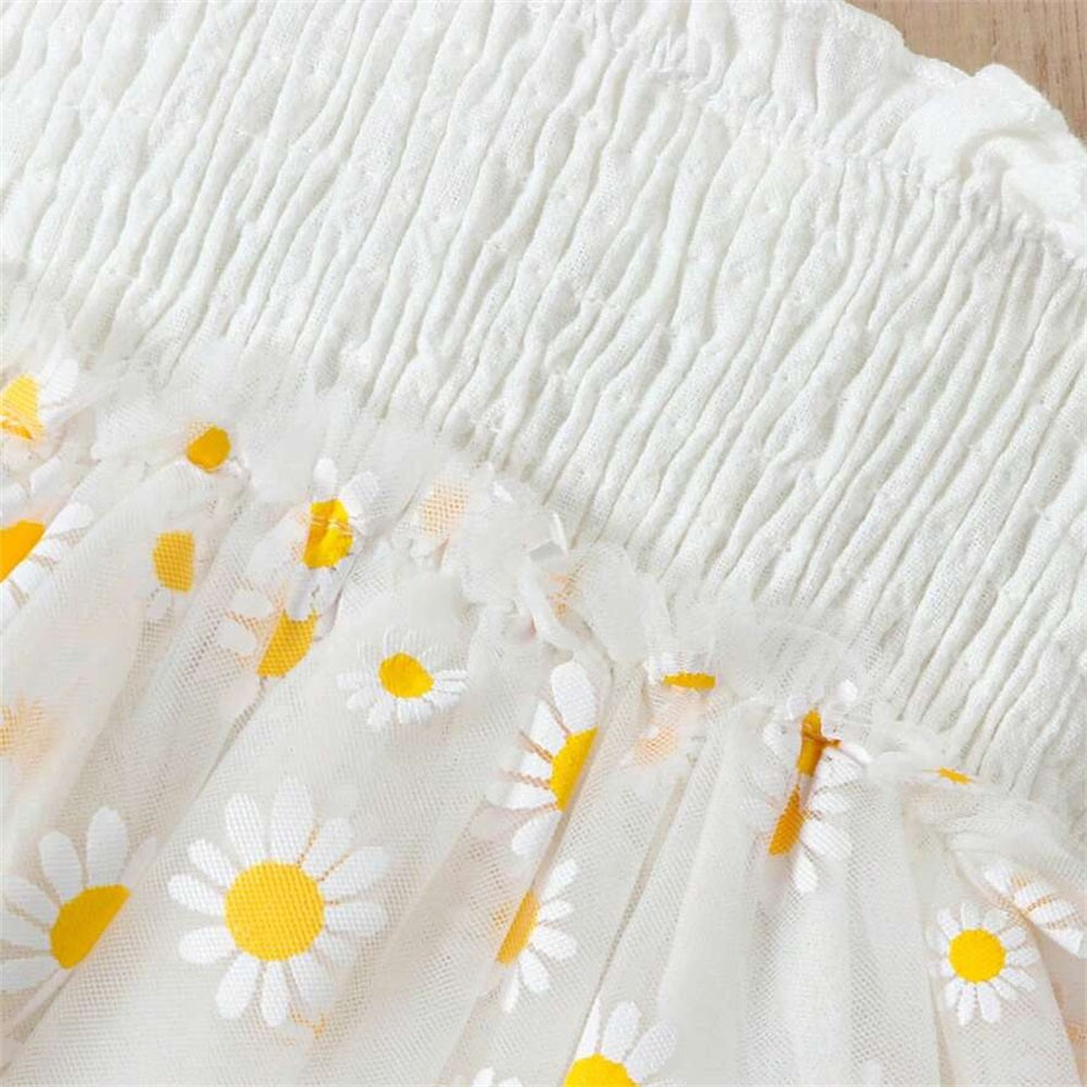 2PCS Summer Floral Embroidery Fly Sleeve Baby Romper