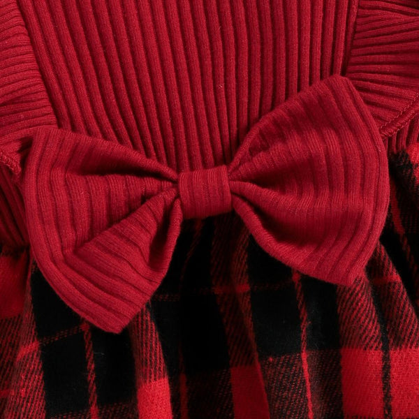 2PCS Christmas Plaid Printed Bow Baby Romper