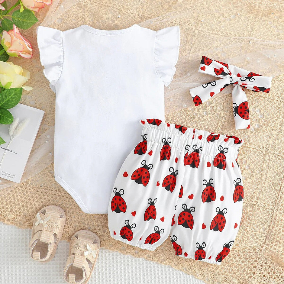 3PCS Lovely Lil Miss Love Bug Letter Ladybug Print Baby Set