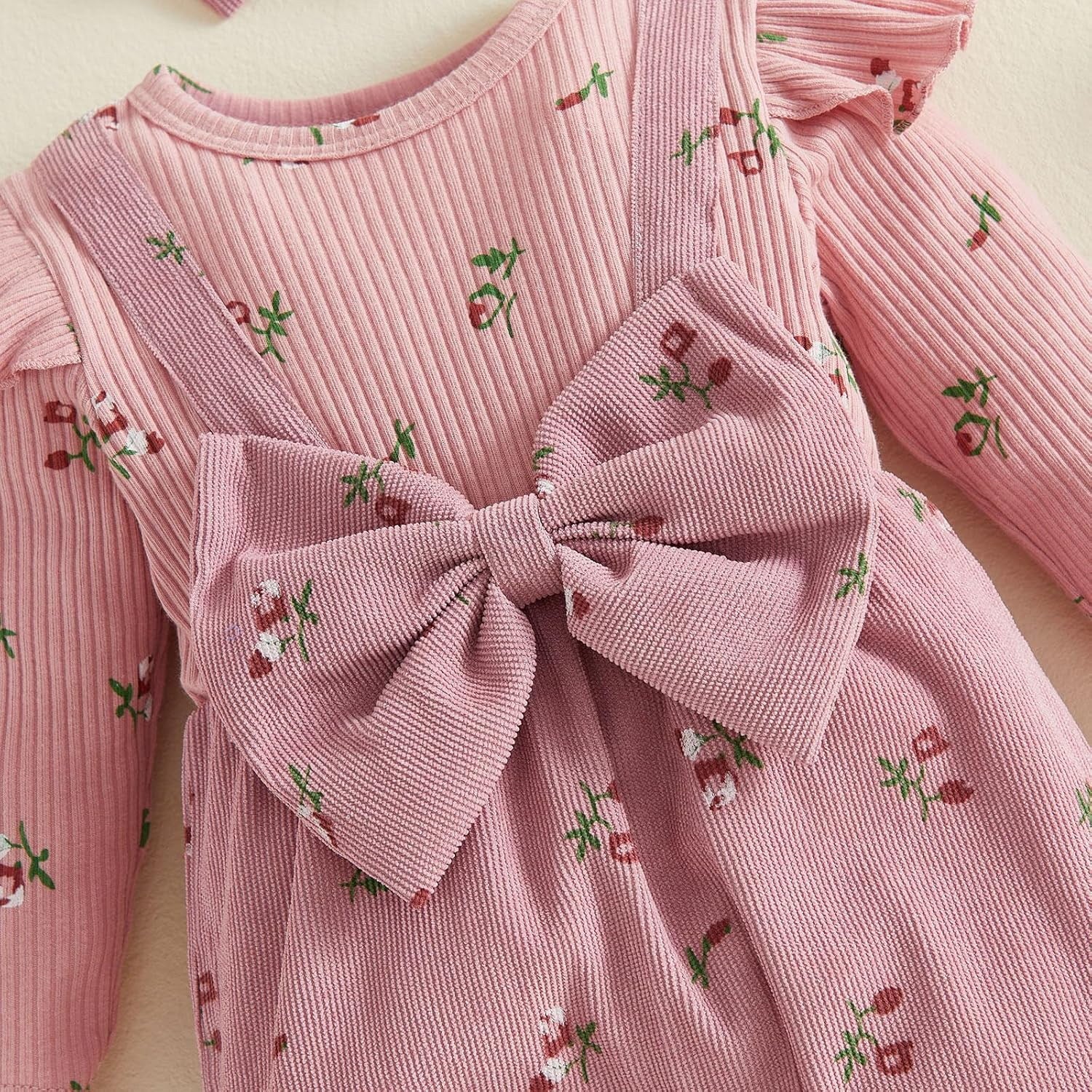 2PCS Classy Floral Printed Long Sleeve Baby Girl Jumpsuit