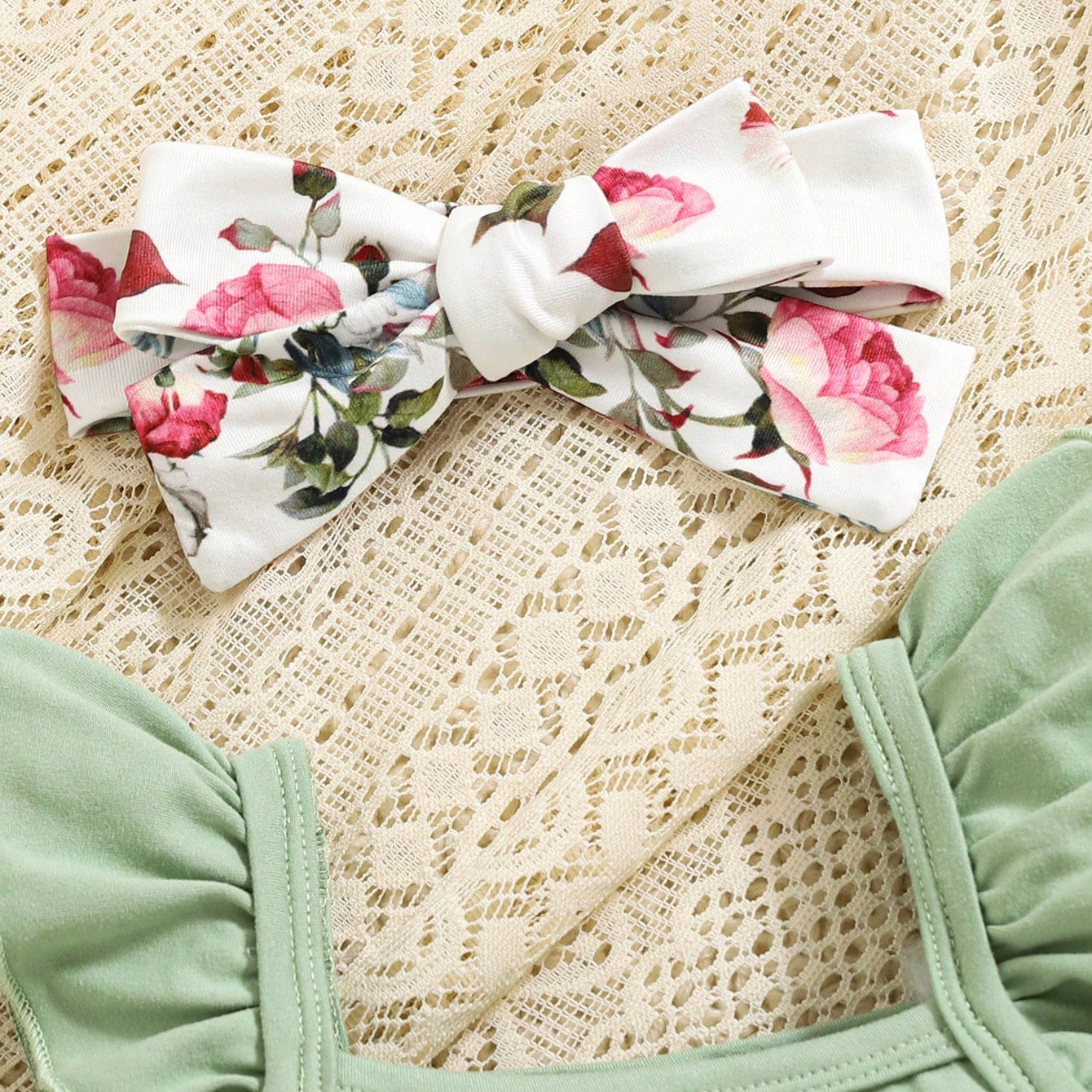 3PCS I Got It From My Mama Letter Floral Print Flutter Sleeve Baby Set