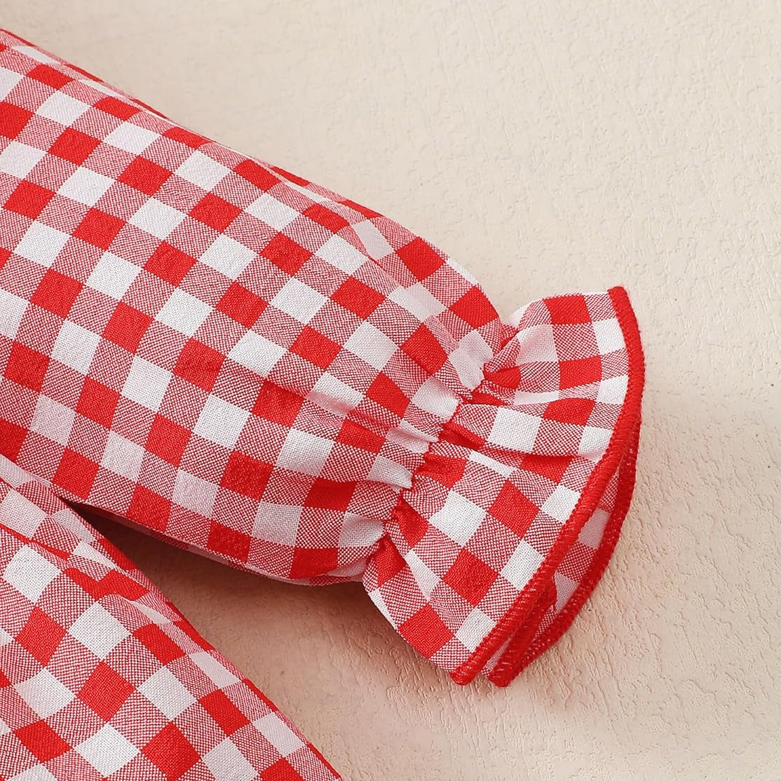 2PCS Classic Plaid Print Bow Long Sleeve Baby Jumpsuit