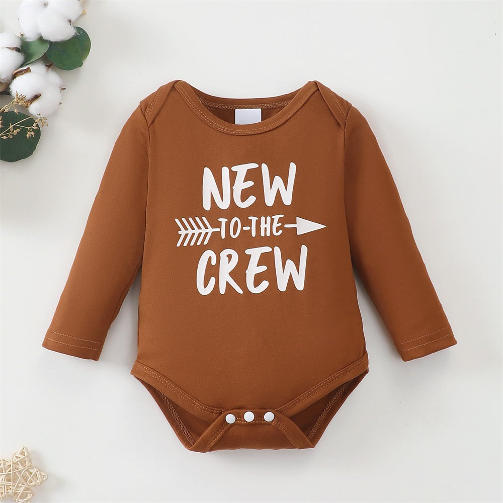 3PCS New To The Crew Letter Print Plaid Baby Set