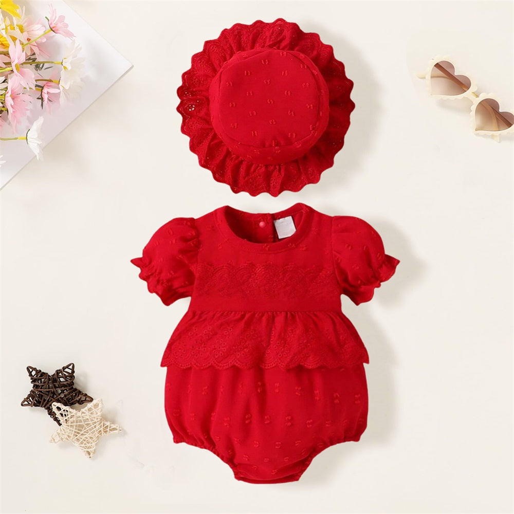 2PCS Stylish Solid Color Puff Sleeve Baby Romper