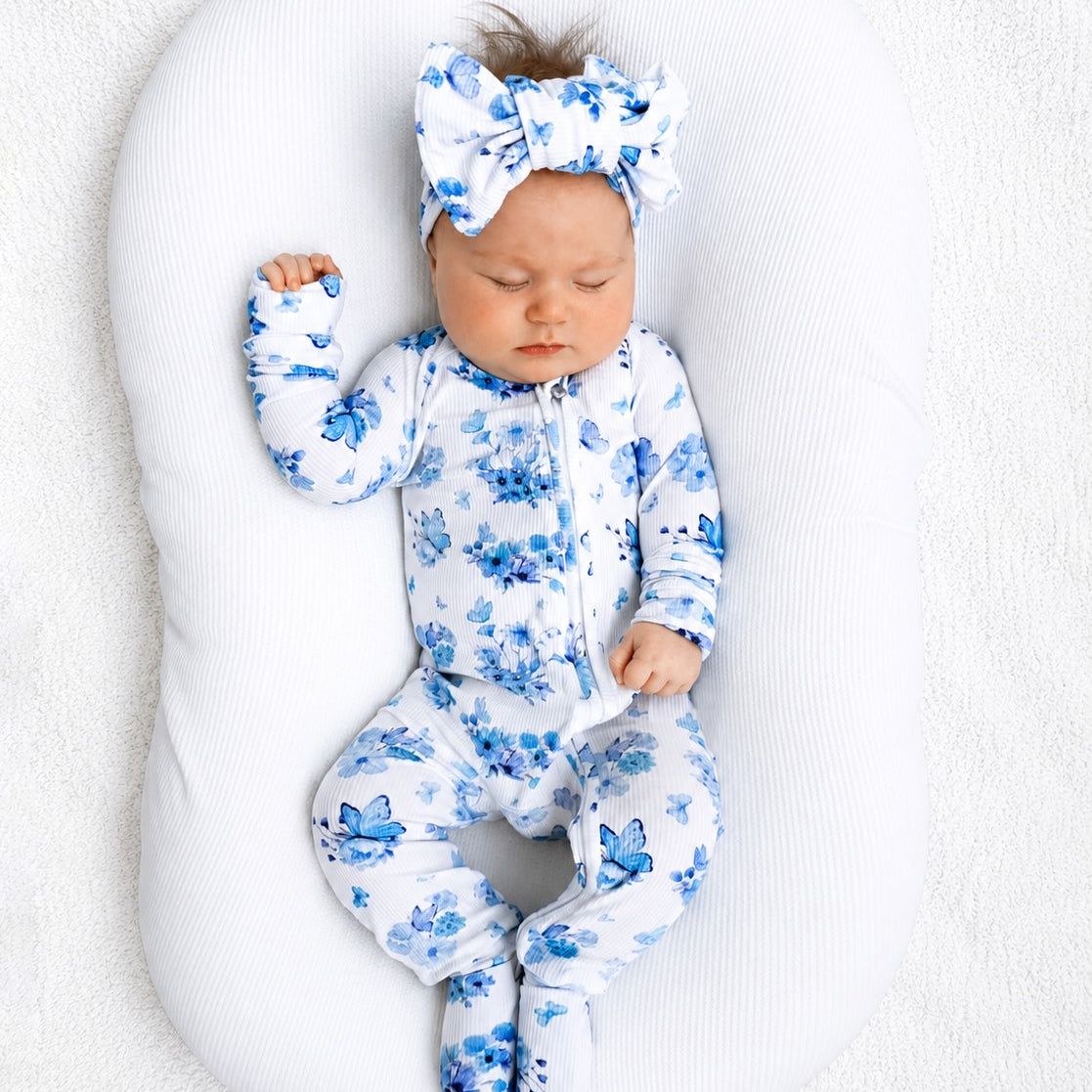 2PCS Sweet Butterfly Floral Print Zipper Baby Jumpsuit
