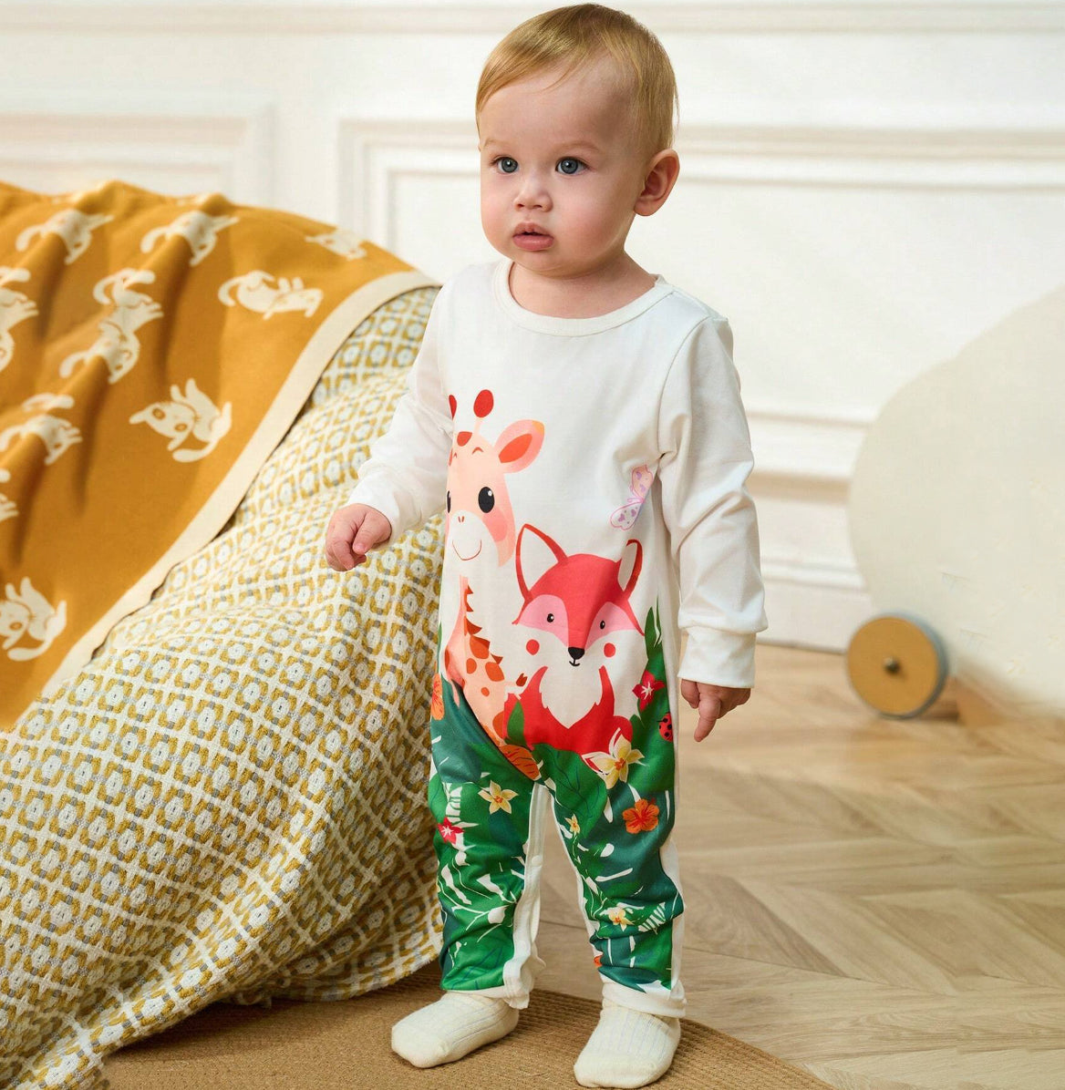 Cute Animal Printed Long Sleeve Baby Jumpsuit