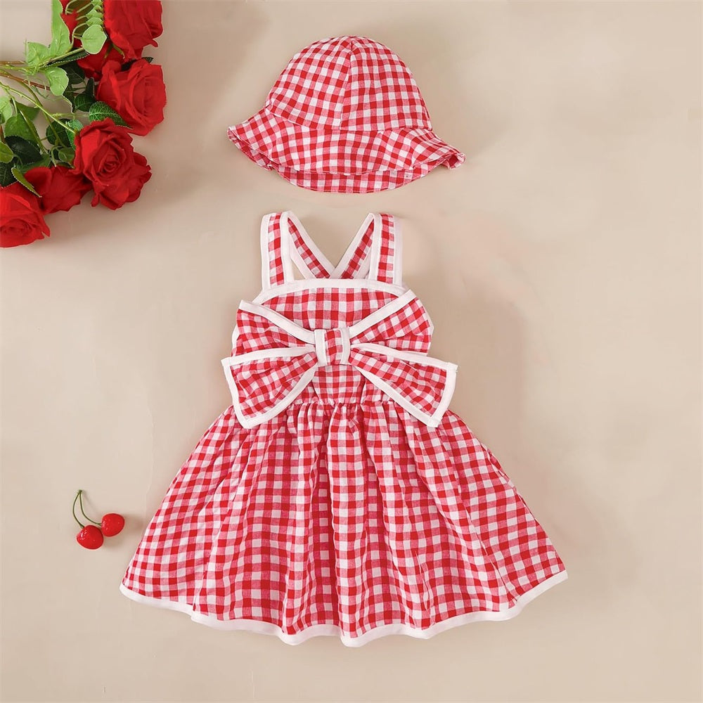 2PCS Fashionable Plaid Print Sleeveless Backless Baby Sundress