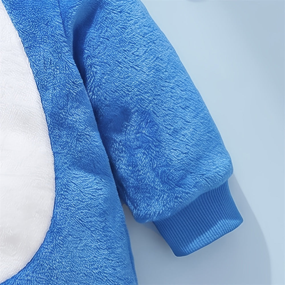 Fuzzy Shark Design Zipper Hoodie Baby Jumpsuit