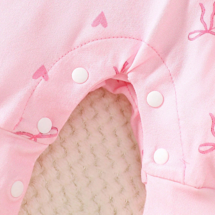 Stylish Bow Printed Long Sleeve Zipper Baby Jumpsuit