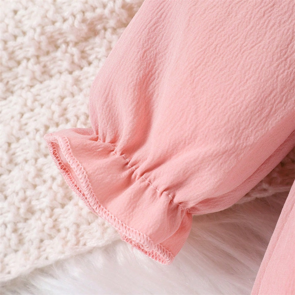 2PCS Pretty Color Blocking Lace Long Sleeve Baby Jumpsuit