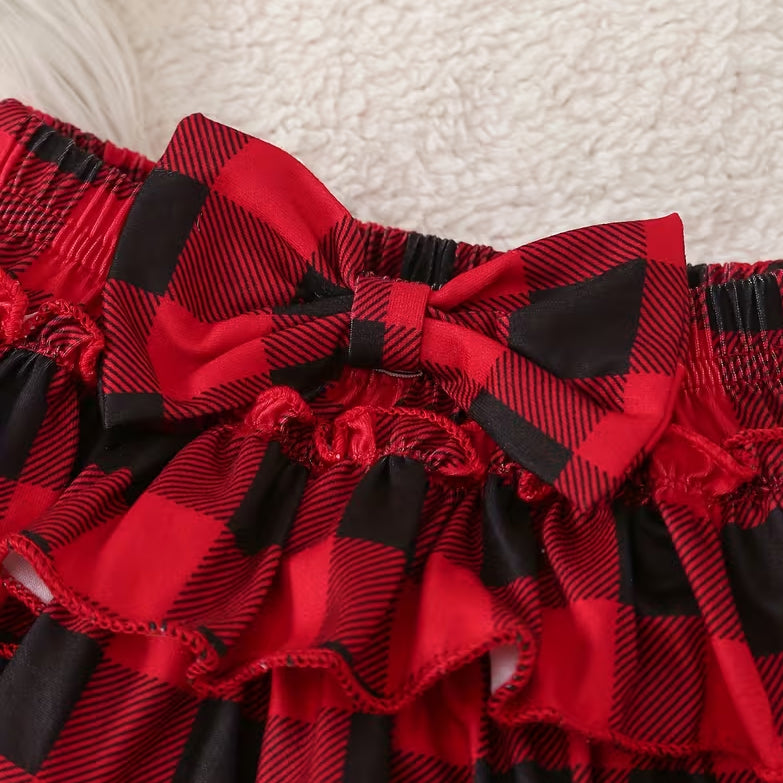 4PCS Baby Girl My 1st Christmas Letter Plaid Print Long Sleeve Set