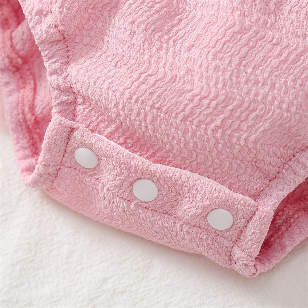 2PCS Sweet Solid Color Bubble Sleeve Mesh Baby Romper