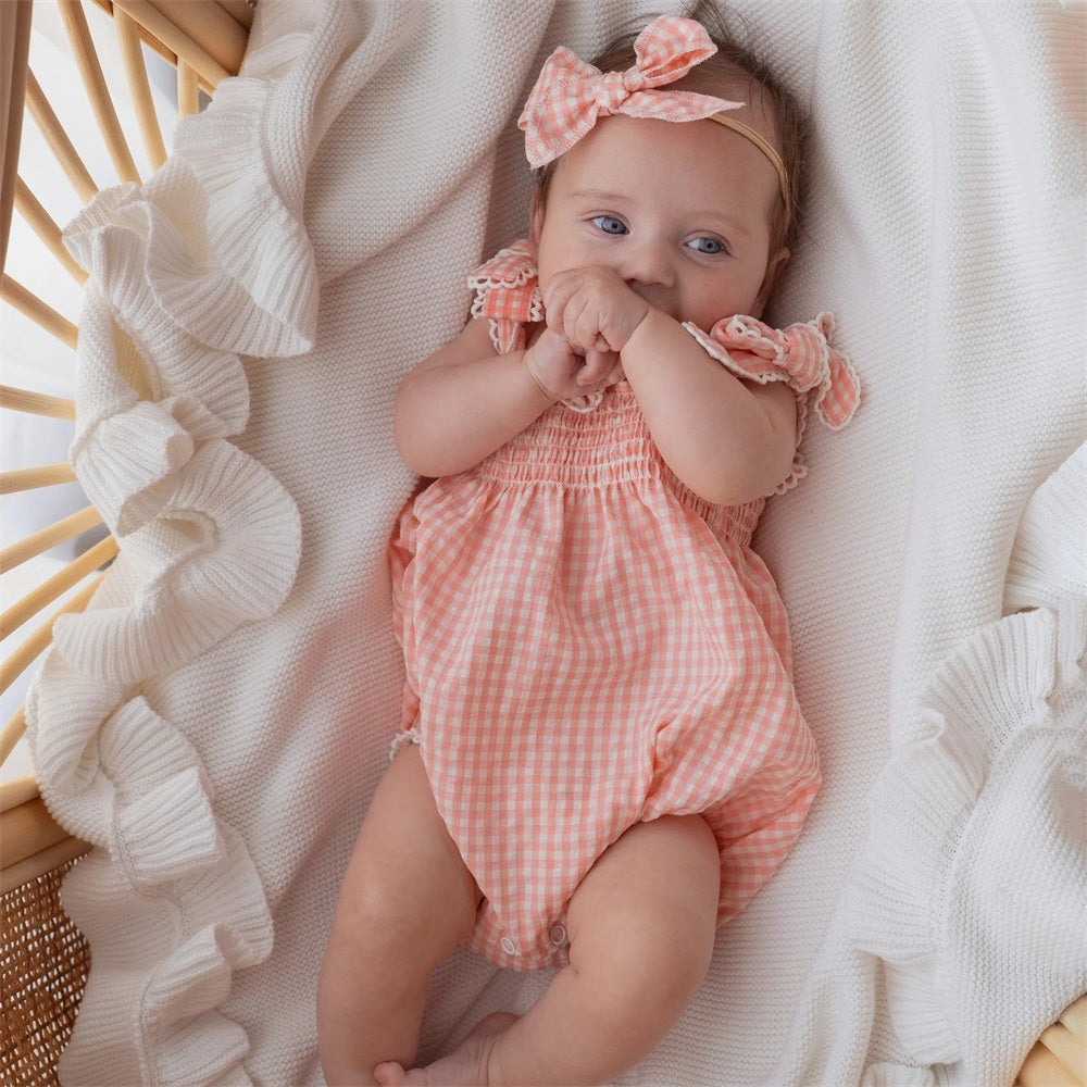 2PCS Sweet Plaid Printed Suspender Baby Romper