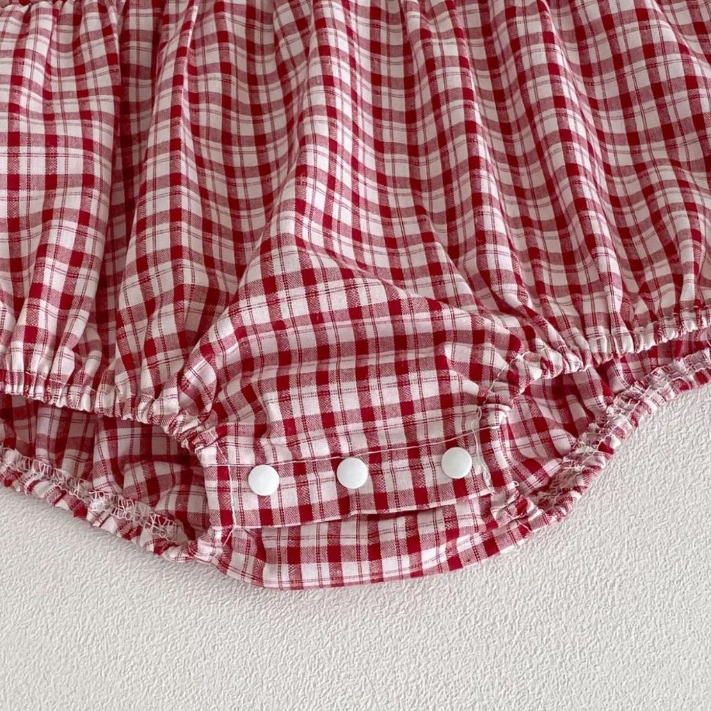 Vintage-style Gingham Print Flutter Sleeve Baby Romper