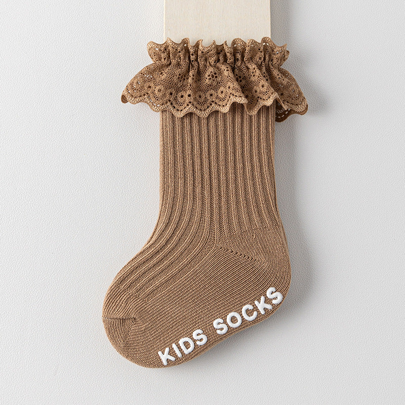 Cute Ribbed Lace Ruffle Mid Calf Baby Socks