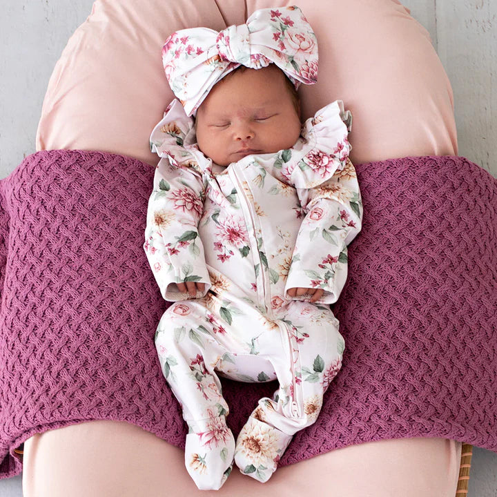 2PCS Elegant Floral Print Zipper Long Sleeve Baby Jumpsuit