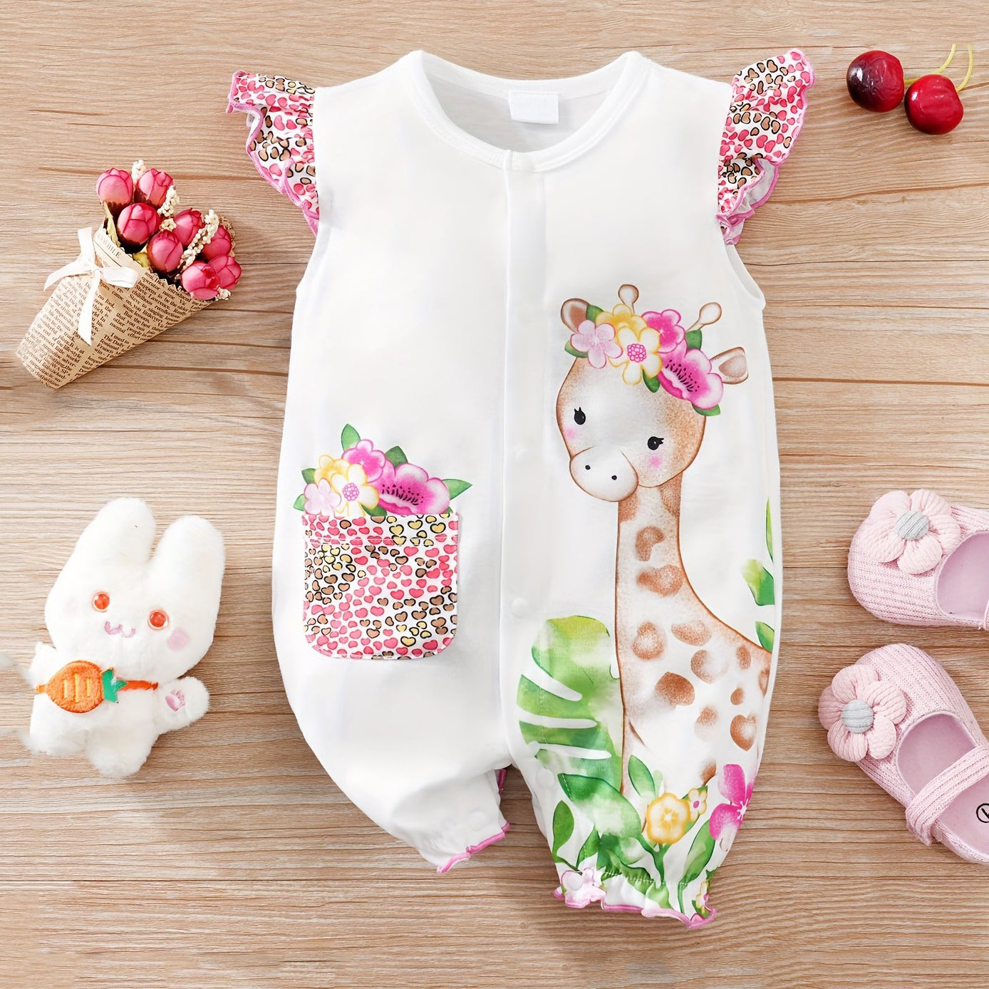 Cute Giraffe Printed Baby Jumpsuit