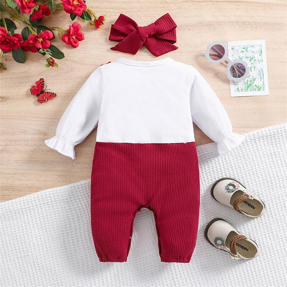 2PCS Stylish Solid Color Bow Long Sleeve Baby Jumpsuit