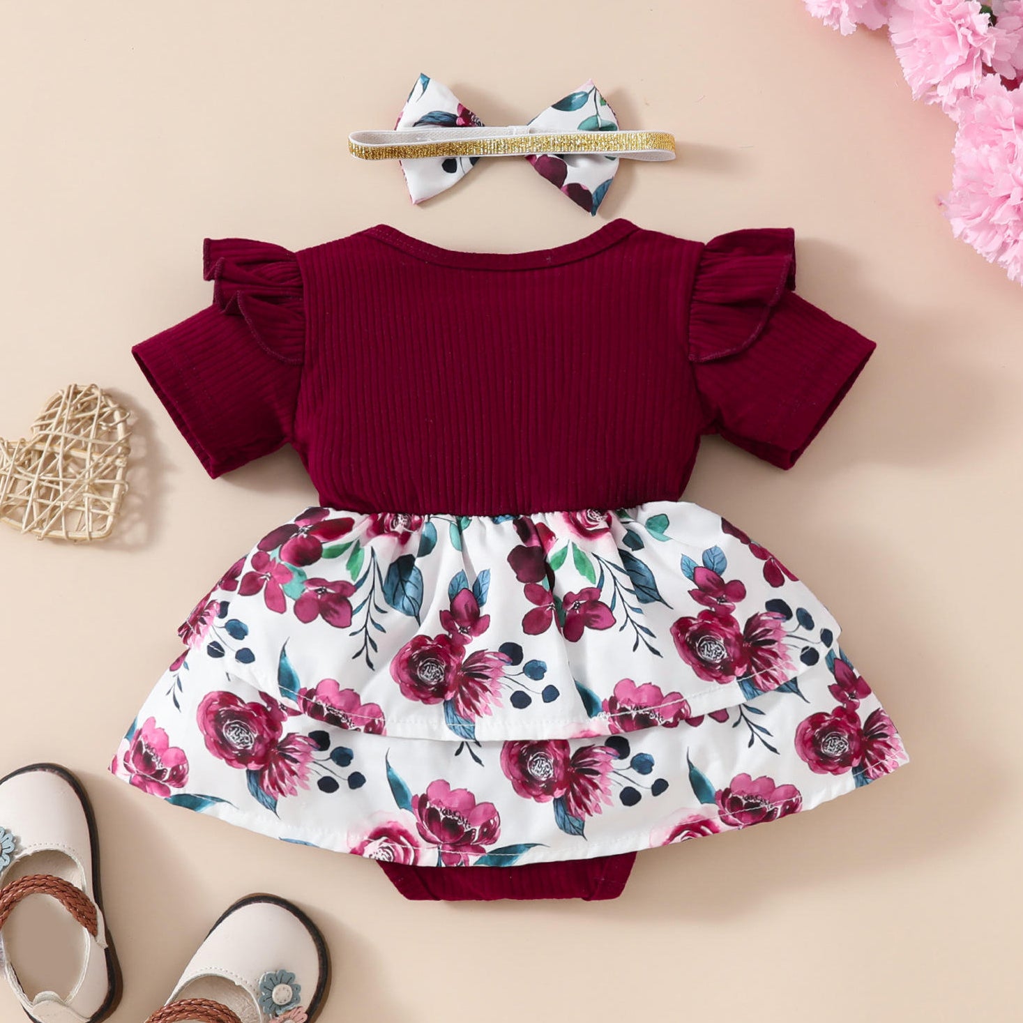 2PCS Daddy's Girl Letter Floral Print Short Sleeve Baby Romper