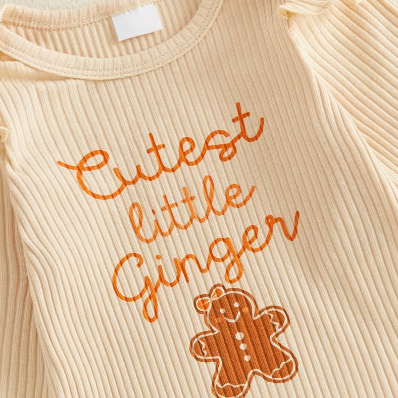 3PCS Cutest Christmas Little Ginger Letter Print Long Sleeve Baby Set