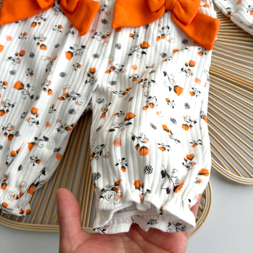 2PCS Vivid Floral Print Long Sleeve Ruffle Baby Girl Jumpsuit