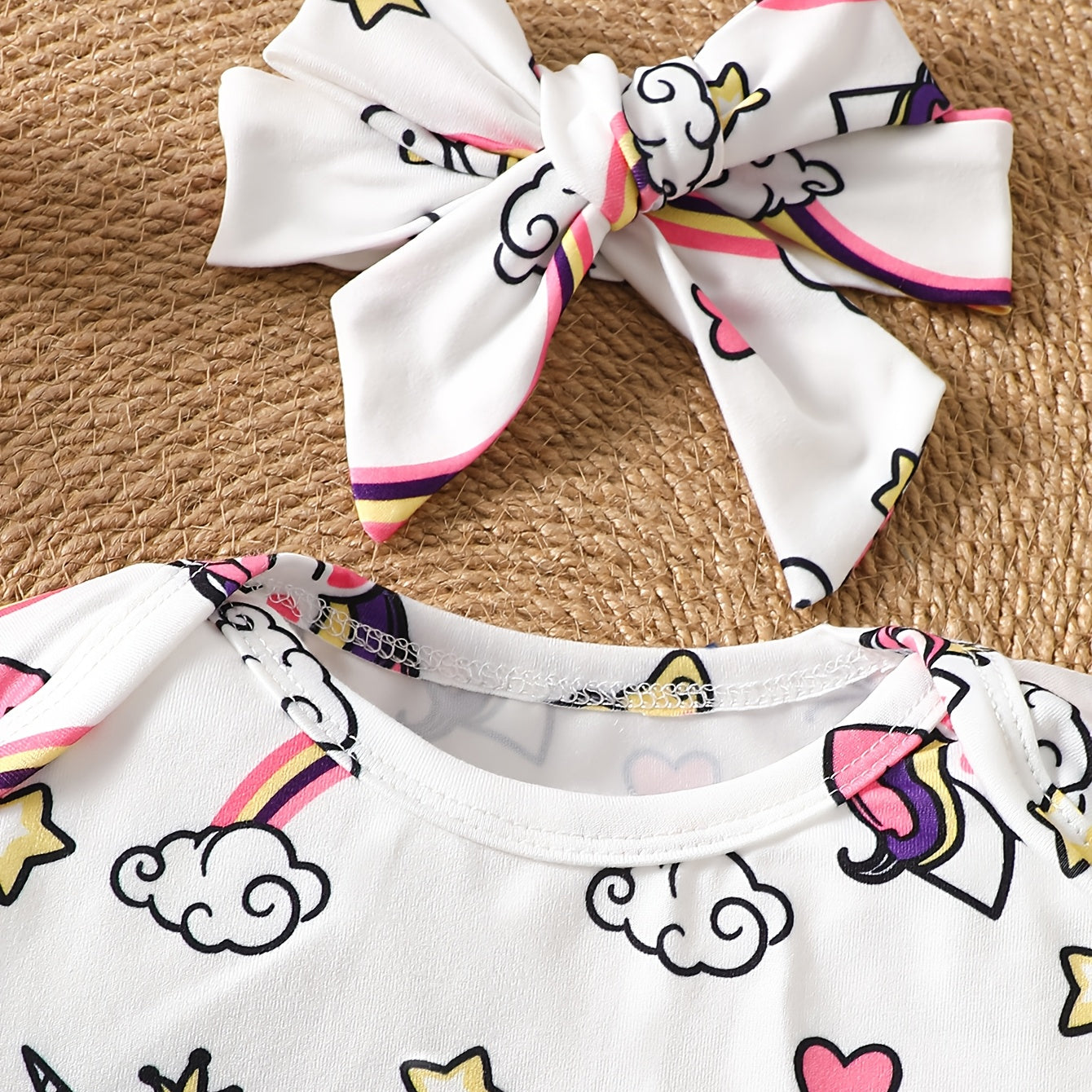 3PCS Unicorn & Rainbow Print Long Sleeve Baby Girl Set