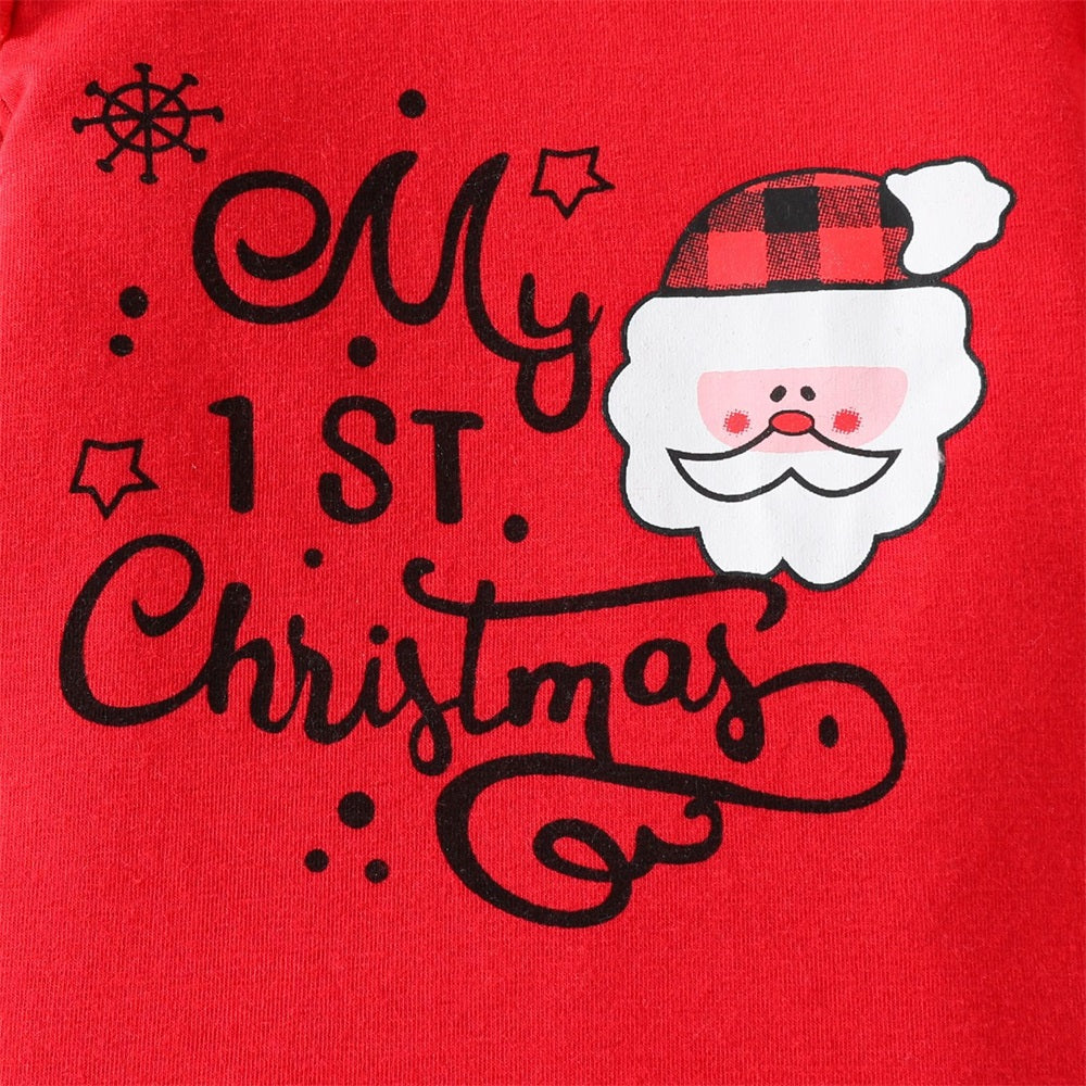 3PCS My 1st Christmas Letter Print Plaid Long Sleeve Baby Set