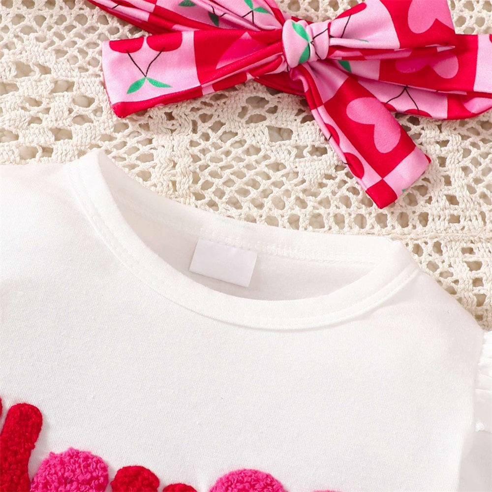 3PCS Hey Sugar Letter Embroidery Heart Print Long Sleeve Baby Set