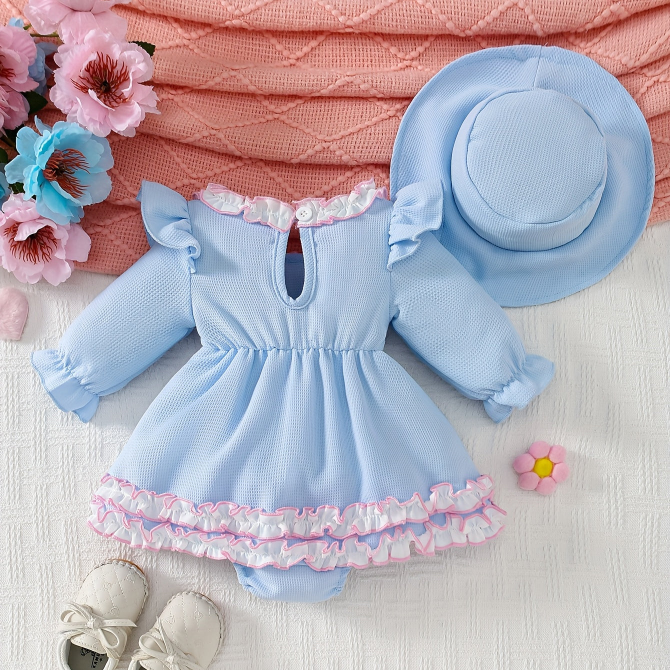 2PCS Grace Color Blocking Long Sleeve Baby Romper