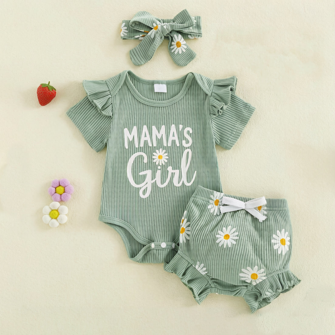 3PCS Mama's Girl Letter Daisy Printed Baby Set