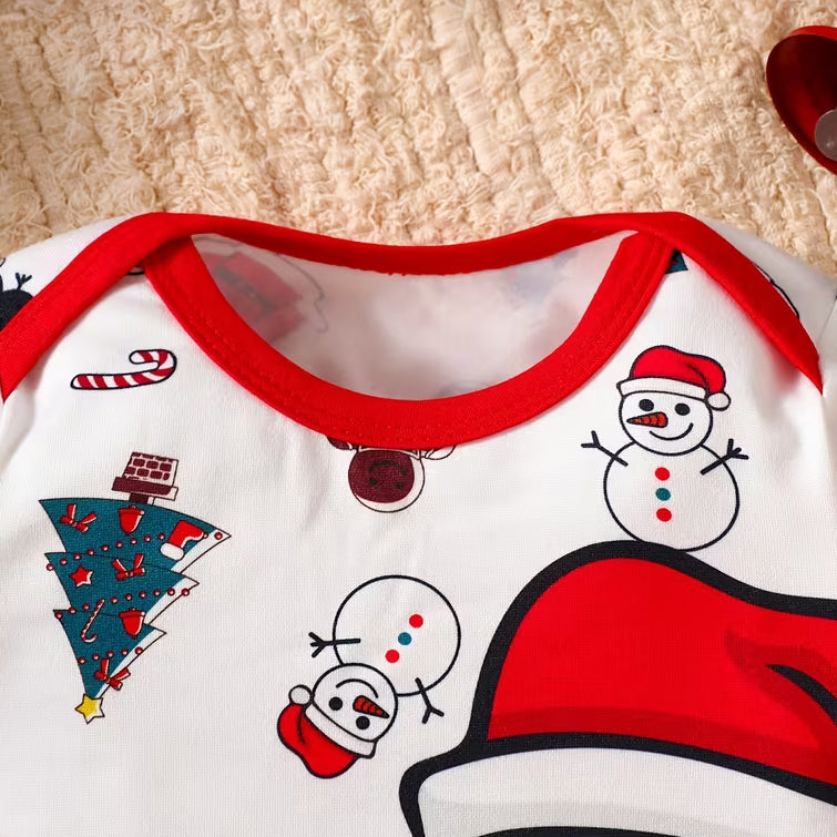 Christmas Snowman Gingerbread Man Print Long Sleeve Baby Jumpsuit