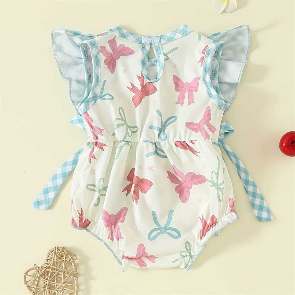 Fashion Bow Printed Ruffled Sleeveless Baby Romper