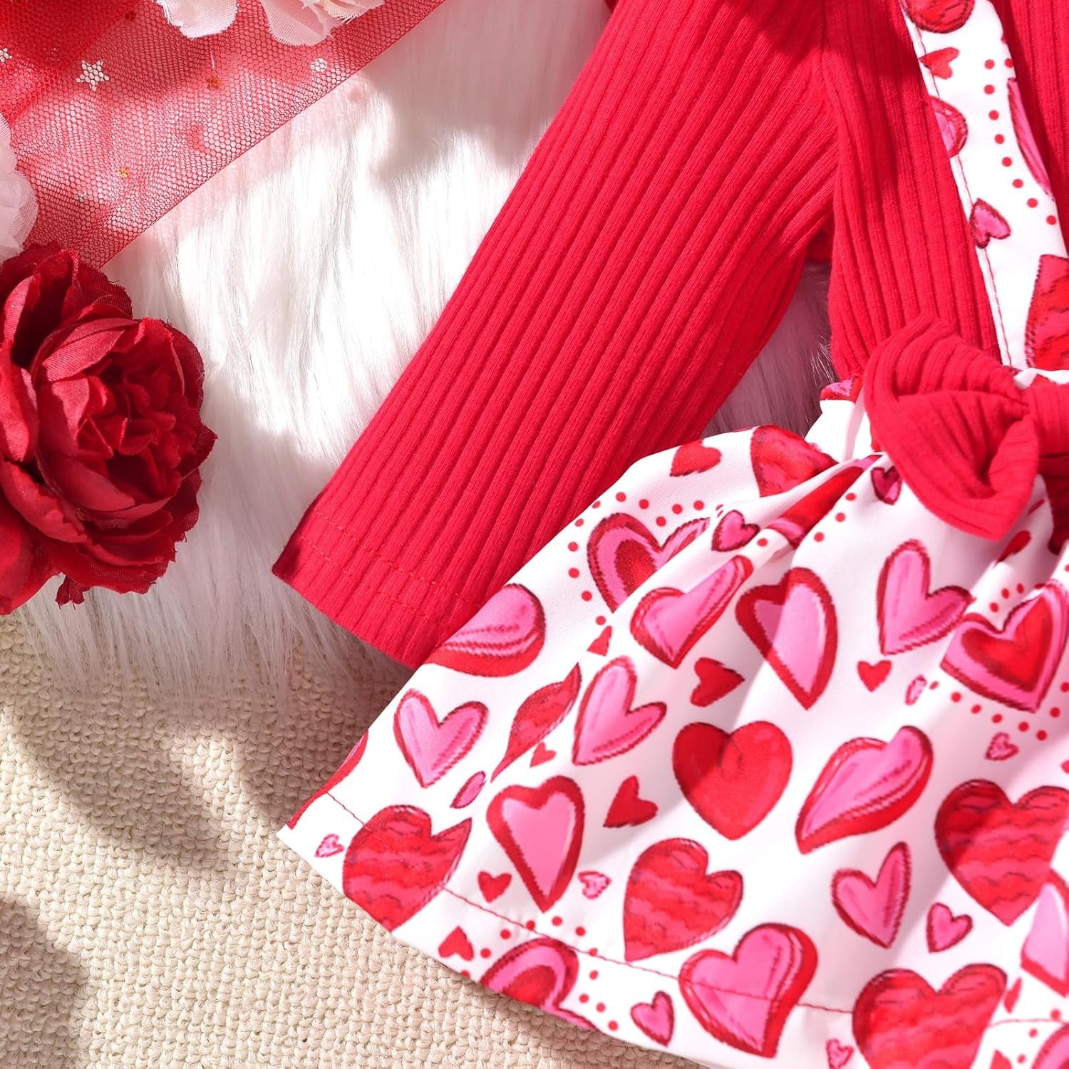 4PCS Cute Heart Print Long Sleeve Baby Romper With Hat