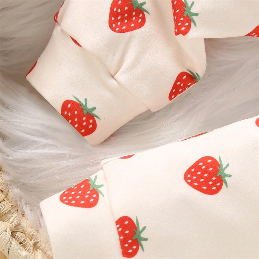 2PCS Cute Strawberry Printed Long Sleeve Baby Jumpsuit