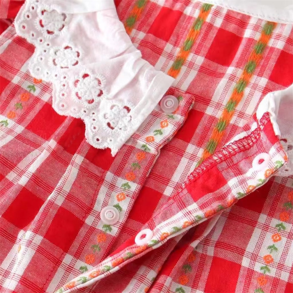 2PCS Pretty Plaid Floral Print Flutter Sleeve Baby Jumpsuit