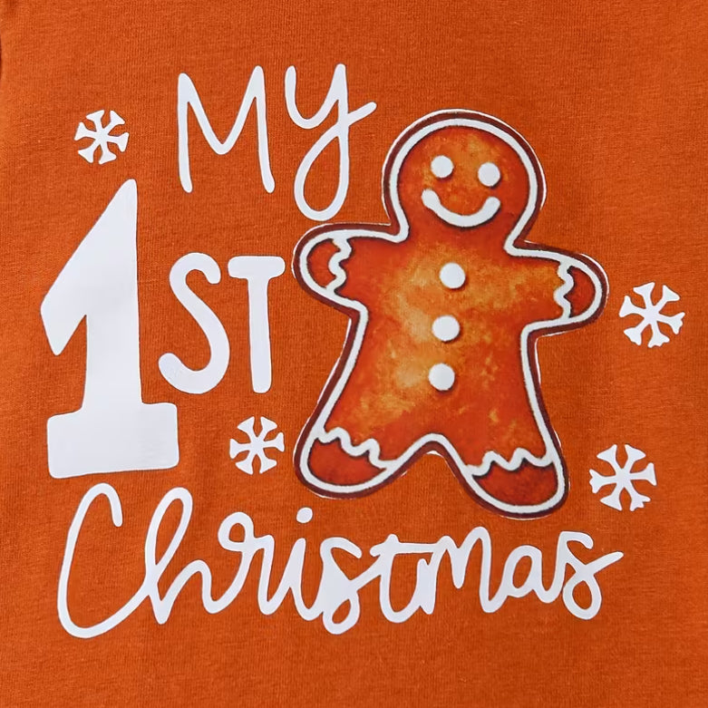 3PCS My First Christmas Letter Gingerbread Printed Overalls Baby Set