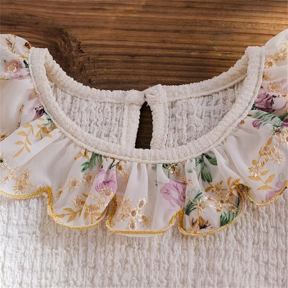 Adorable Floral Print Short Sleeve Baby Girl Romper