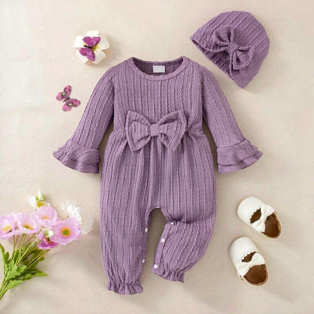 2PCS Winsome Solid Color Long Sleeve Baby Girl Jumpsuit
