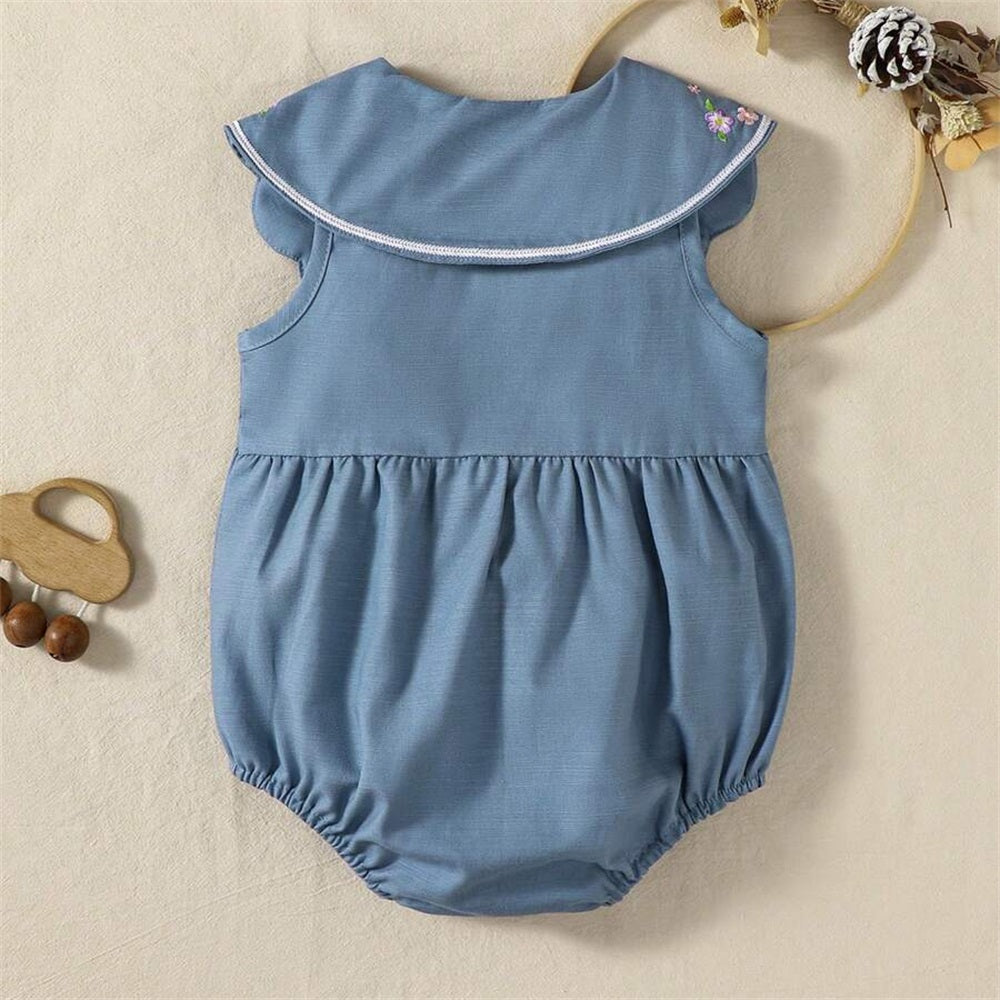 Stylish Floral Embroidery Sleeveless Baby Romper